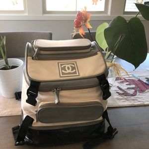 Chanel Grey Black CC Logo Sports Backpack